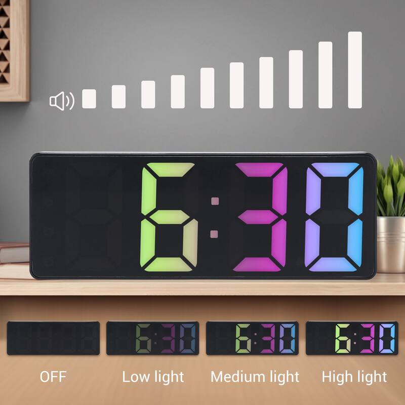 Small Digital Alarm Clock Bedroom Big Numbers Display, Temperature, Adjustable Dimmable 12/24 H Deep Sleepers 6.3x2.4x1 Inch