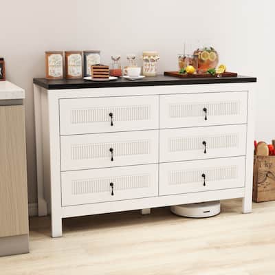 Modern 48-Inch White 6-Drawer Accent Sideboard Cabinet - 48" in Width