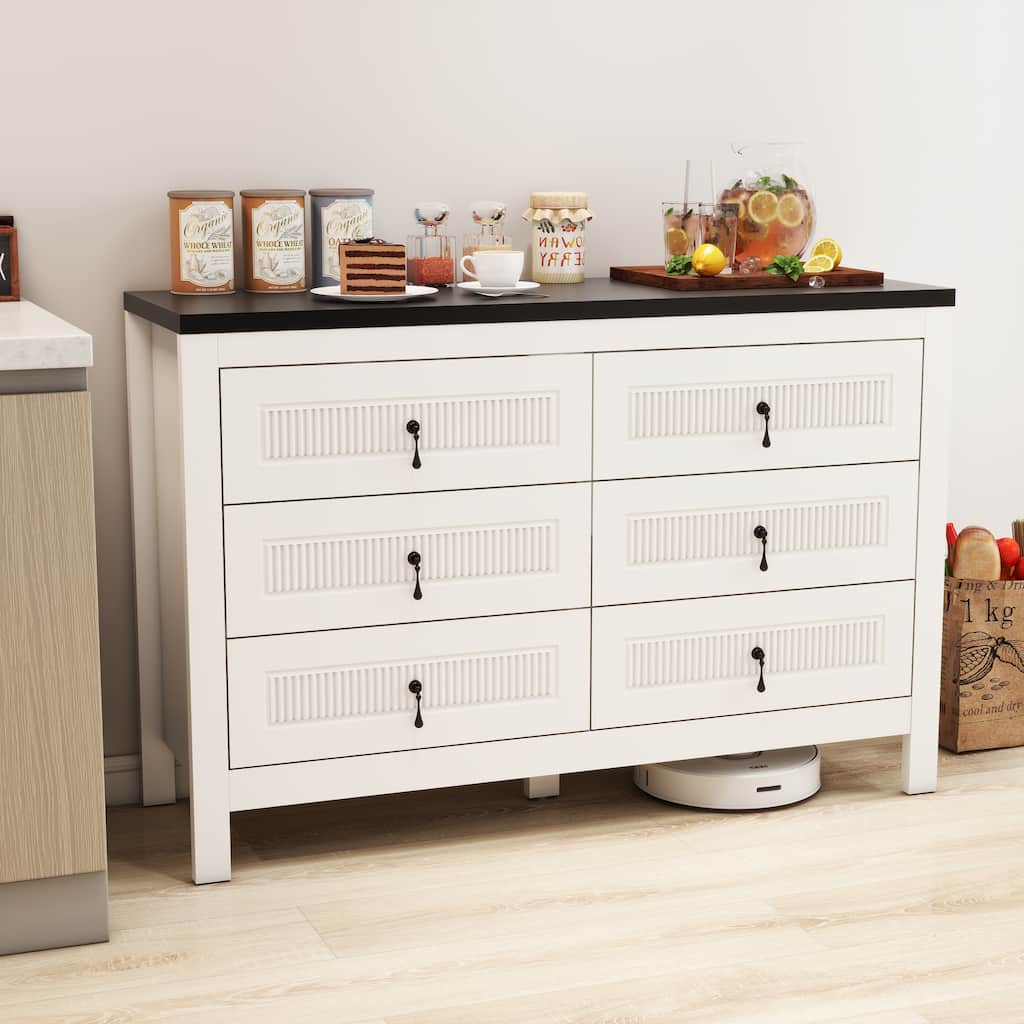Modern 48-Inch White 6-Drawer Accent Sideboard Cabinet - 48" in Width