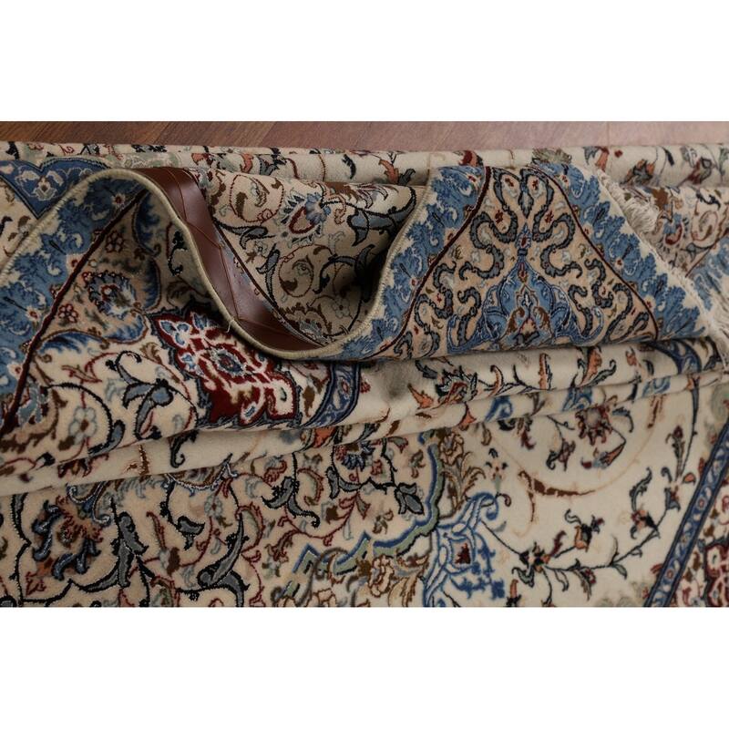 Ivory Floral Nain Persian Area Rug Handmade Wool Carpet - 6'8"x 9'10"