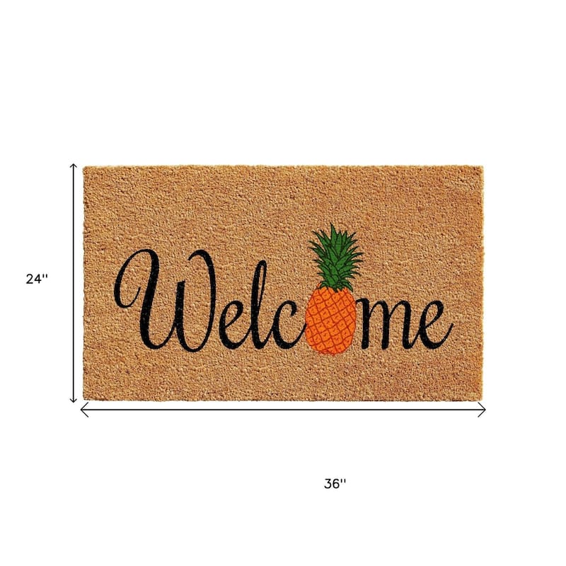HomeRoots 24" X 36" Black And Natural Coir Pineapple Welcome Outdoor Door Mat - 24' X '36