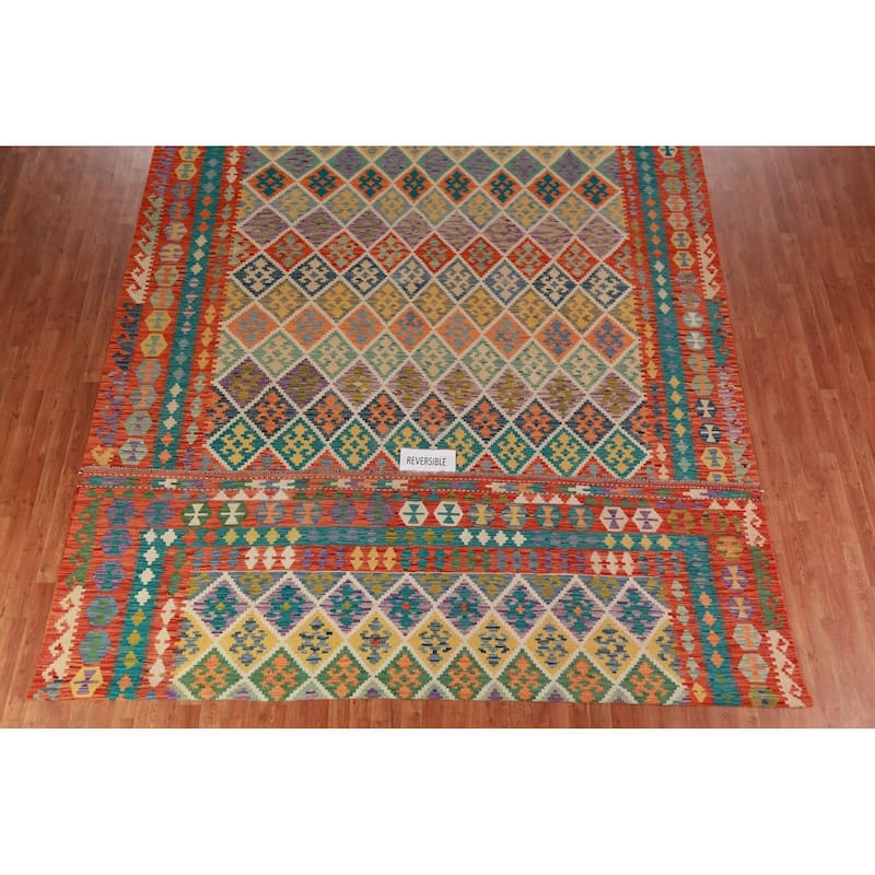 All-Over Trellis Kilim Oriental Large Rug Flatweave Wool Carpet - 10'1"x 16'8"