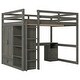 preview thumbnail 13 of 13, Gray Full Size Solid Wood Loft Bed with Wardrobe, Desk, and Shelves
