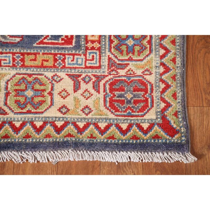 Navy Blue Kazak Area Rug Hand-Knotted Wool Carpet - 4'2" x 6'3"