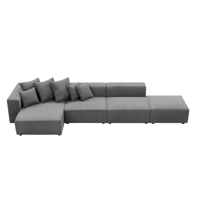 155.11'' L-Shaped 4 Seat Sectional Sofa with Chaise and 4 Throw Pillows, for Living Room, Apartment - Gray
