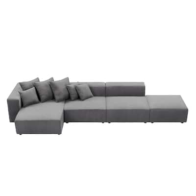 Grey 155.11'' L-Shaped 4-Seater Modular Sectional Sofa with 4 Throw Pillows, Designed for Smaller Living Spaces