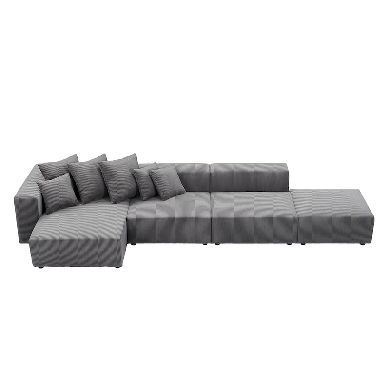 Soft Corduroy Sectional Modular Sofa Set L-Shaped Chaise Couch