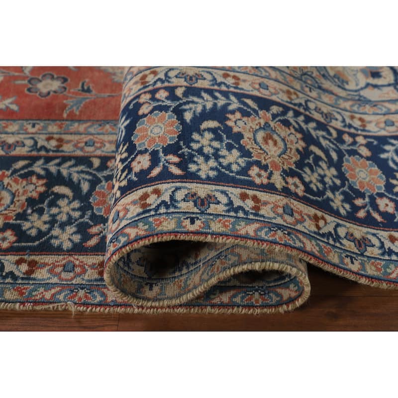 Distressed Kashan Persian Antique Area Rug Handmade Wool Carpet - 7'2"x 10'0"