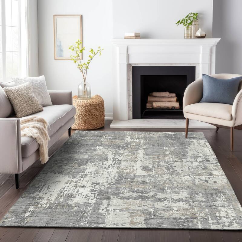 Machine Washable Indoor/ Outdoor Abstract Chantille Rug