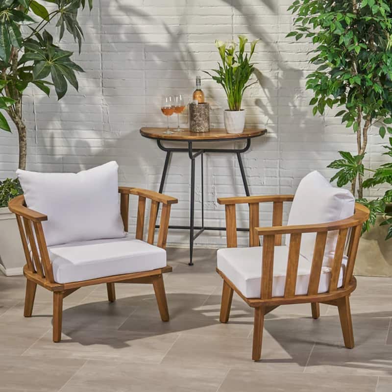 Set of 2 Acacia Patio Club Chair with Cushion by Christopher Knight Home