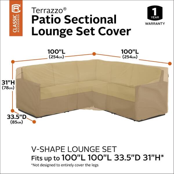 Classic Accessories Terrazzo WaterResistant 100 Inch Patio VShaped Sectional Lounge Set Cover