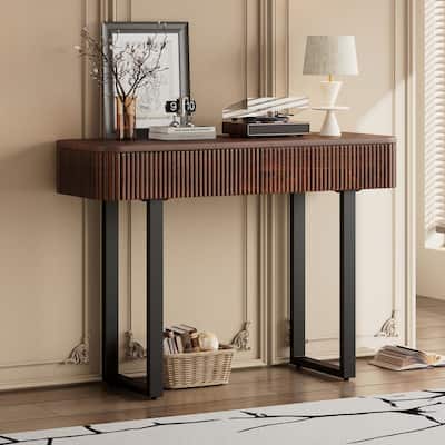 Solid Wood Entryway Table with Fluted Design,Honey and Black