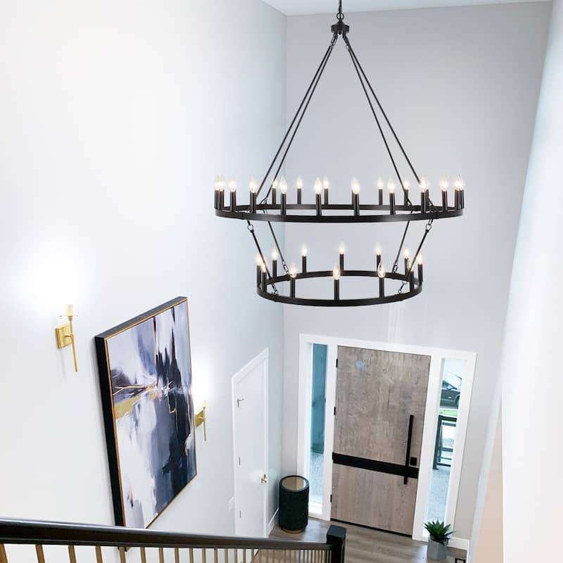 Rustic Wagon Wheel Chandelier 2 Tier 36-Light Extra Large Farmhouse Light Fixture