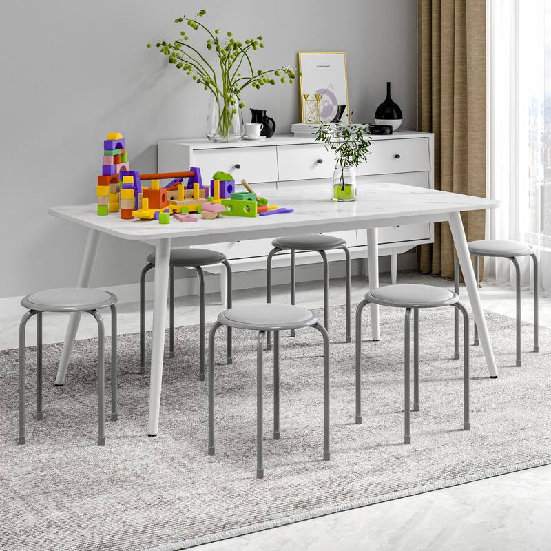 VECELO 6-Pack Stacking Stools for Living Room Backless Round Stools Set Indoor Outdoor Use with Metal Frame & Non-Slip Feet