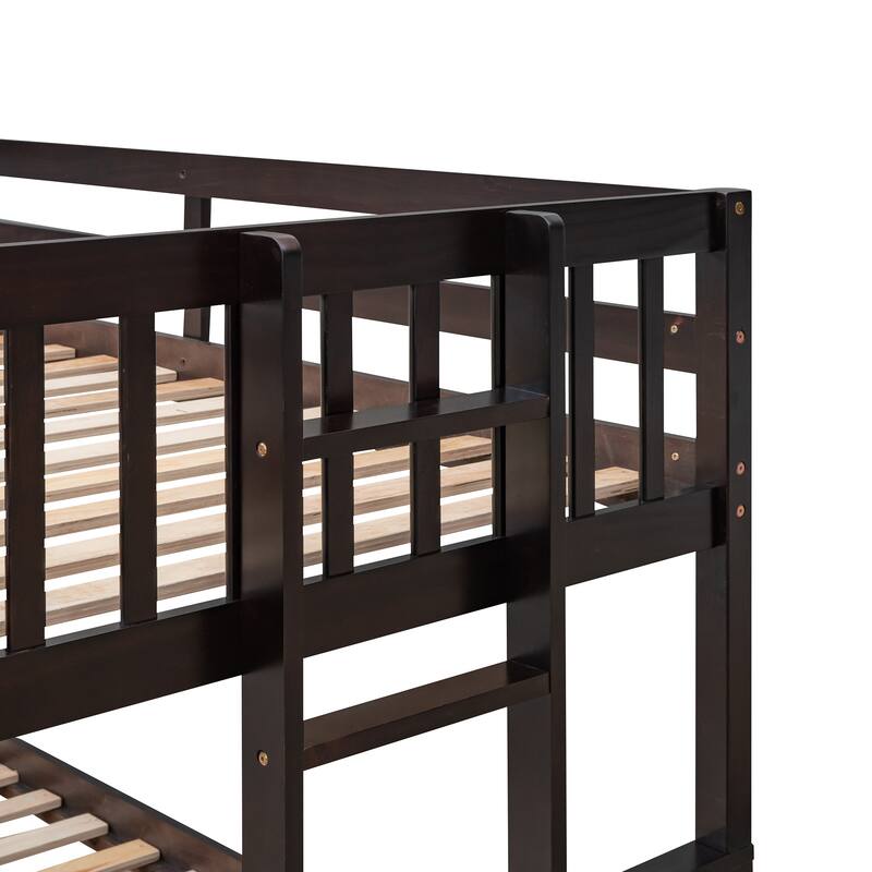 Twin-Over-Full Bunk Bed with Trundle and Drawers, Space-Saving Kids Bedroom Furniture in Espresso