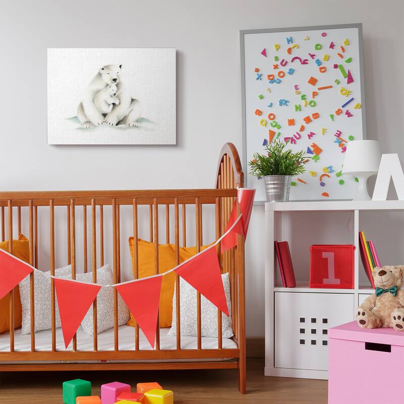 Stupell Cute Cartoon Baby Polar Bear Family Zoo Animal Painting,16x20, Proudly Made in USA - Multi-Color - 24 x 30