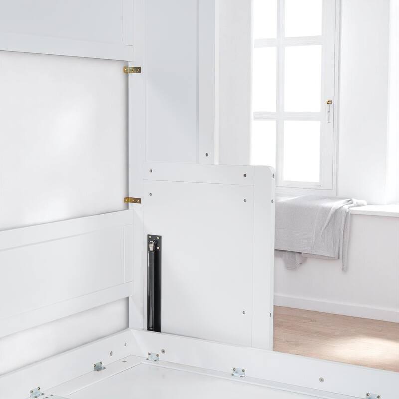 Full/Queen Size Murphy Bed with Hydraulic Lift, Fold-Down Desk & Storage, Space-Saving Wall Bed Design