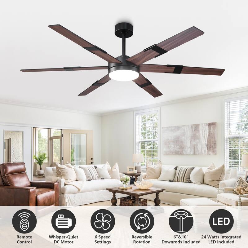 60 in.Smart Matte Black Integrated LED Dimmable Ceiling Fan with Light and Remote and APP Control
