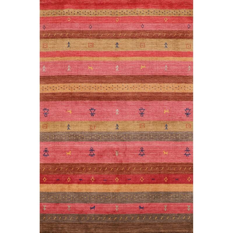 Striped Tribal Gabbeh Indian Area Rug Handmade Wool Carpet - 5'3"x 7'10"