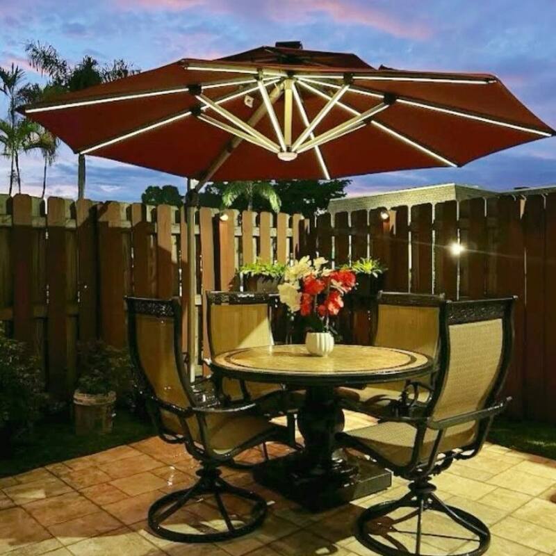 PURPLE LEAF 10 ft Double Top LED Round Patio Cantilever Umbrella