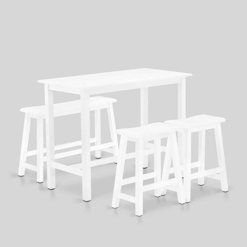 Modern Dining Table Set - Rectangular Table with 2 Stools & Bench - 24x47 Inch - White Finish