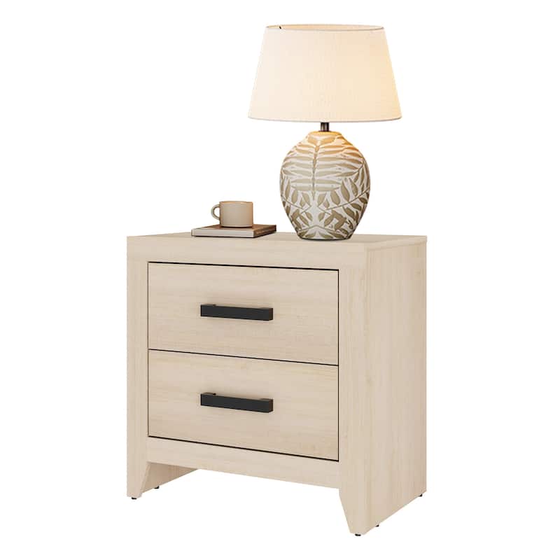 WAMPAT Farmhouse Nightstand with Dual Drawers - Rustic Brown - Beige - 4-drawer