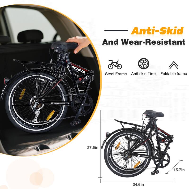 Folding City Bike - Steel Frame, Multiple Speeds - 24