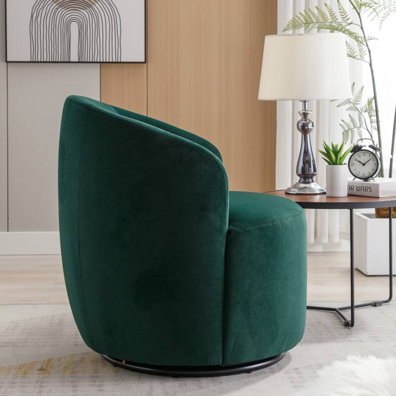 Velvet Fabric Swivel Accent Barrel Chair With Powder Coating Metal Ring