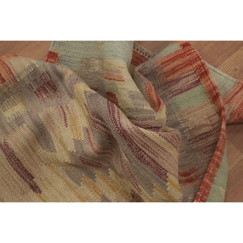 Hand Woven Oriental 100% Wool Carpet Southwestern Tribal Multi-Colored Kilim Runner Rug - 8' 0'' X 2' 2''