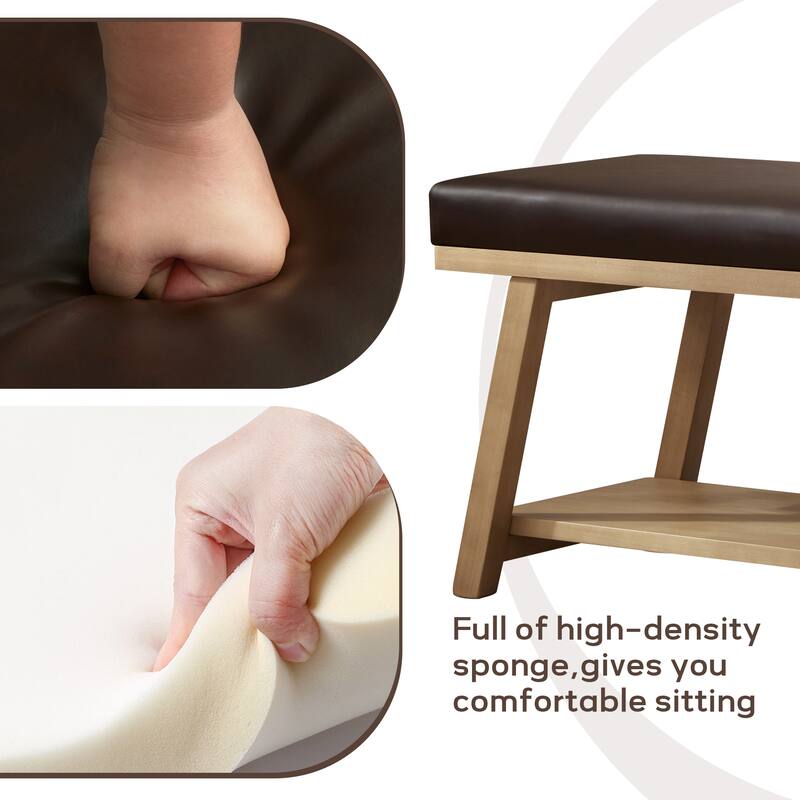 Solid Wood Shoe Bench with Cushion Entryway Shoe Bench