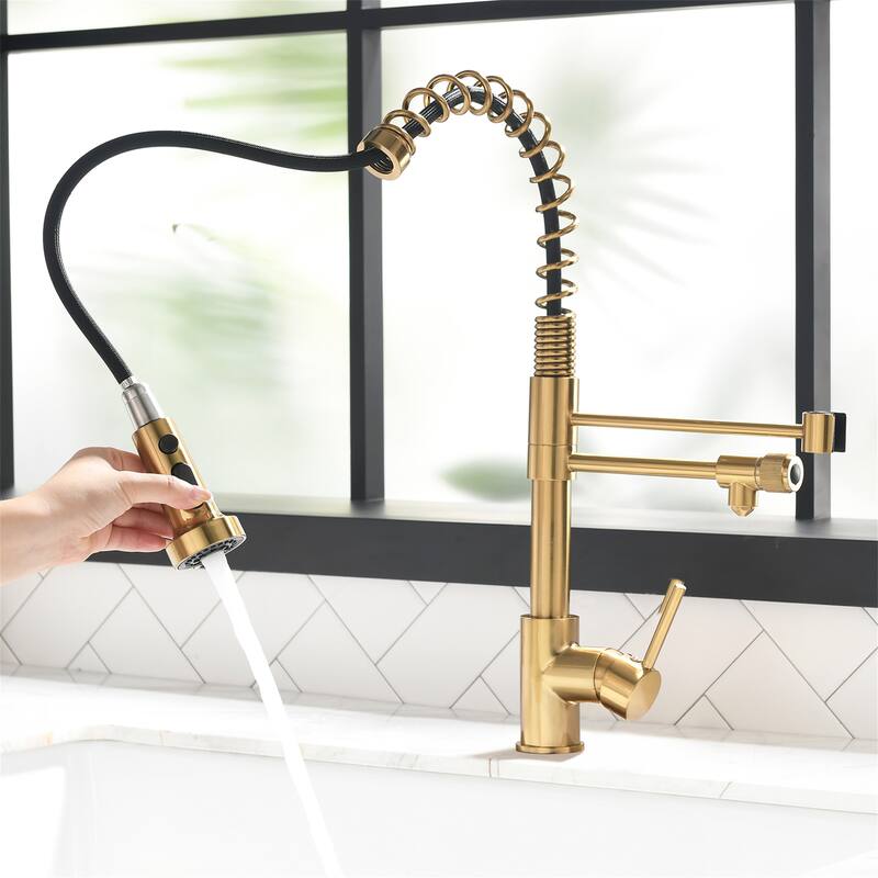 Single Handle Commercial Kitchen Sink Faucet With Pull Down Sprayer Modern Spring Single Hole Basin Taps