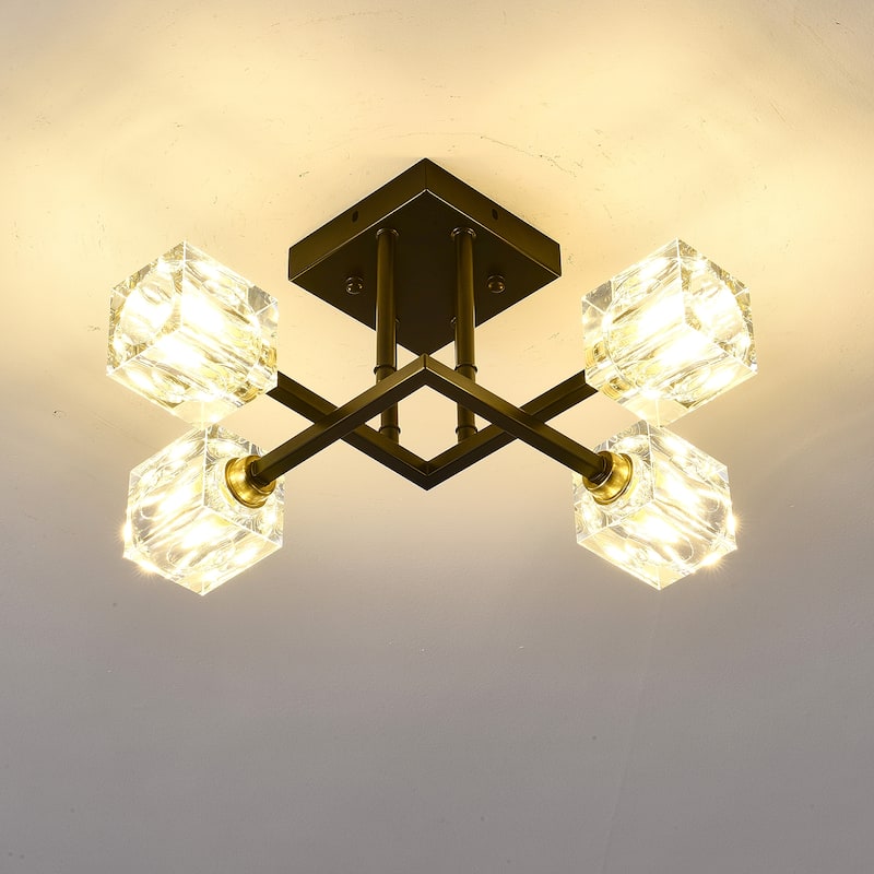 Modern Luxurious Crystal Ceiling Light, 4 Lights Modern Crystal Ceiling Light, Pendant Lamp Ceiling LightingMatte Black