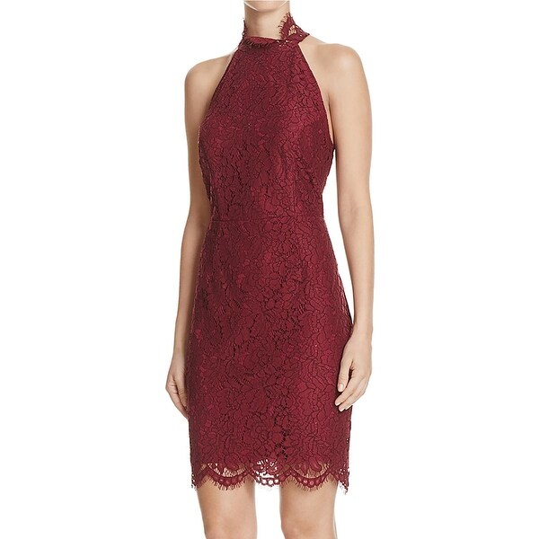 cara high neck lace cocktail dress