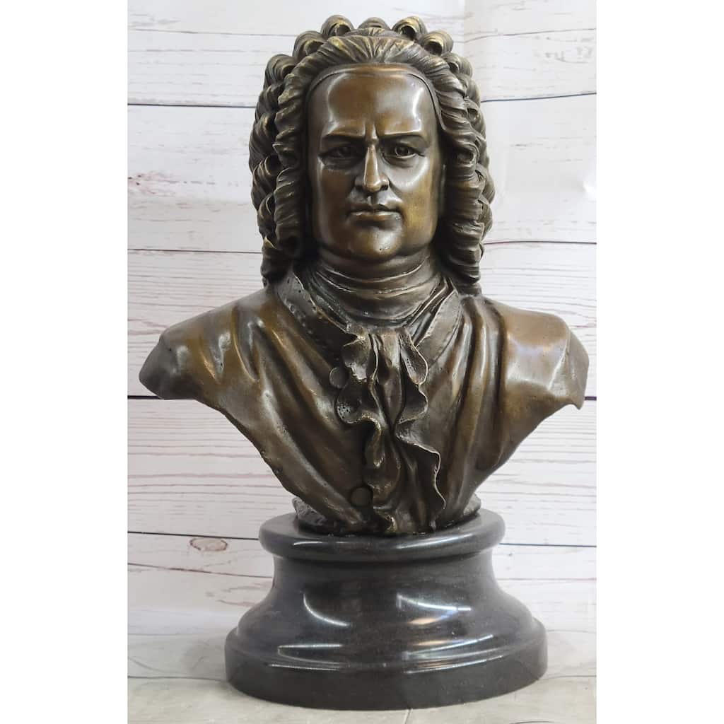Johann Sebastian Bach Clical Composer Bronze Bust Sculpture Statue On Marble Base