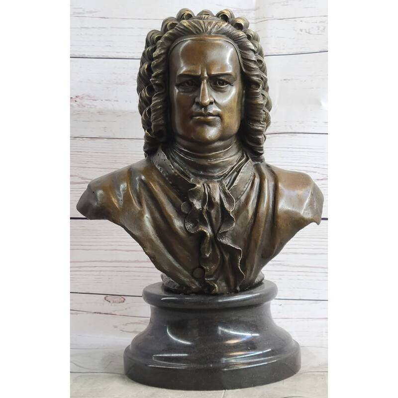 Johann Sebastian Bach Clical Composer Bronze Bust Sculpture Statue On Marble Base