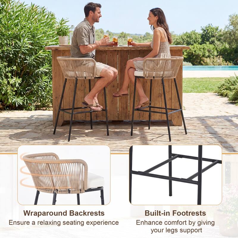 Gymax Outdoor Bar Stools Set of 2 w/Cushions & Backrests for Balcony