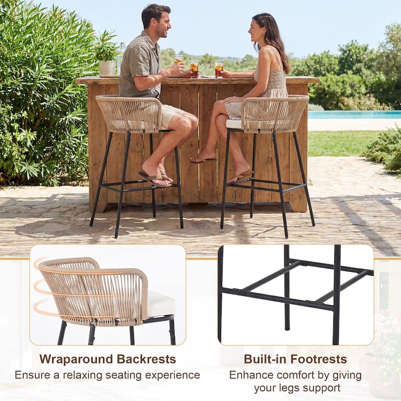 Gymax Outdoor Bar Stools Set of 4 w/Cushions & Backrests for Balcony