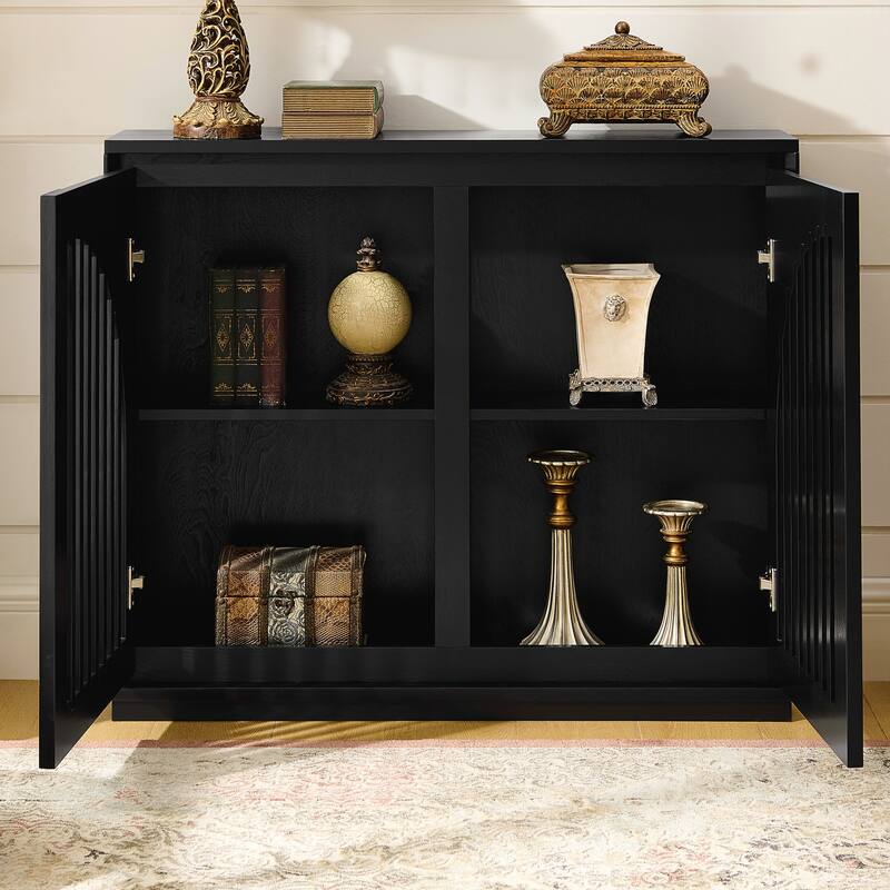 Mid Century Modern Fluted Sideboard Cabinet with 2 Outlet Holes, Buffet Cabinet with Storage