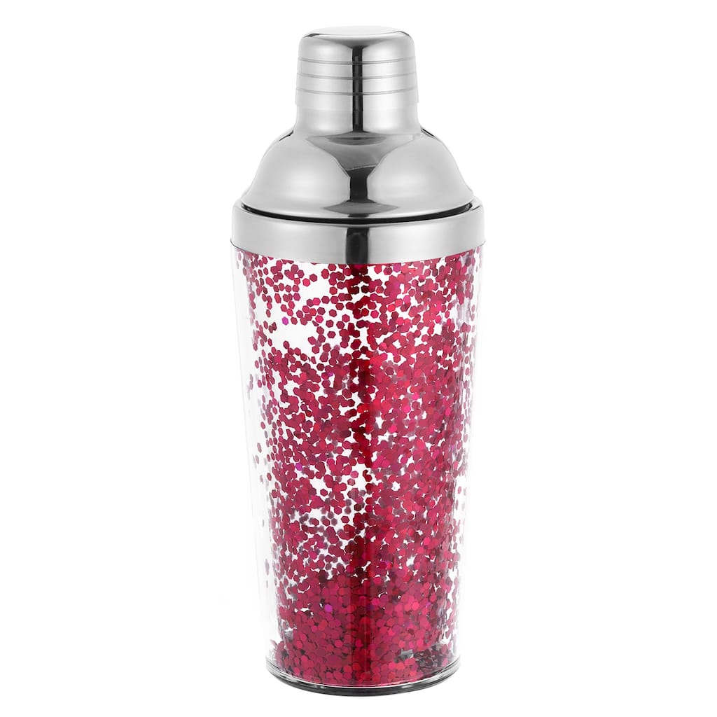 16OZ/450ml Plastic Cocktail Shaker with Strainer, Stainless Steel Top, Pink