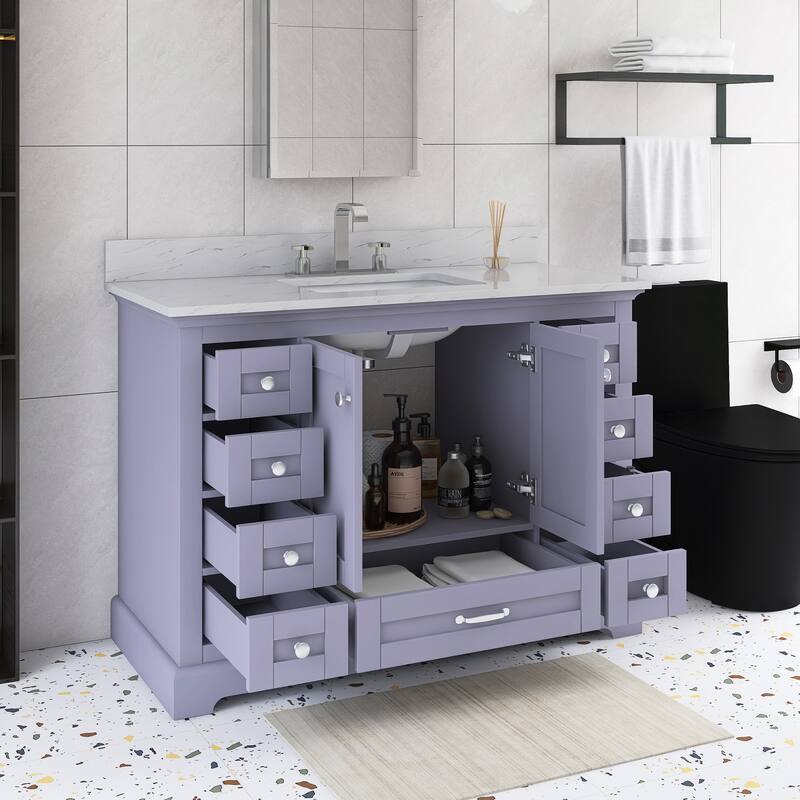 48 inch Plywood Single Sink Freestanding Bath Vanity with White Marble Top - 48" x 22"