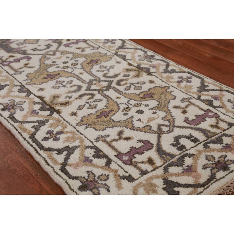 All-Over Ivory Oushak Oriental Runner Rug Handmade Wool Carpet - 2'6" x 7'11"
