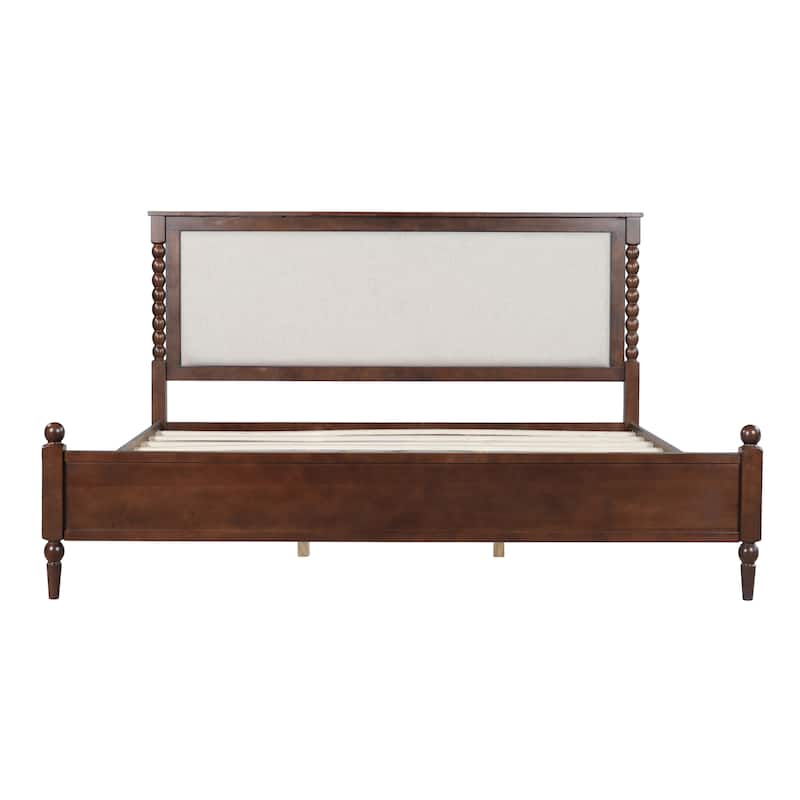 Christopher Knight Home - Traditional Wooden Platform Bed with Upholstered Headboard and Spindle Accent Design