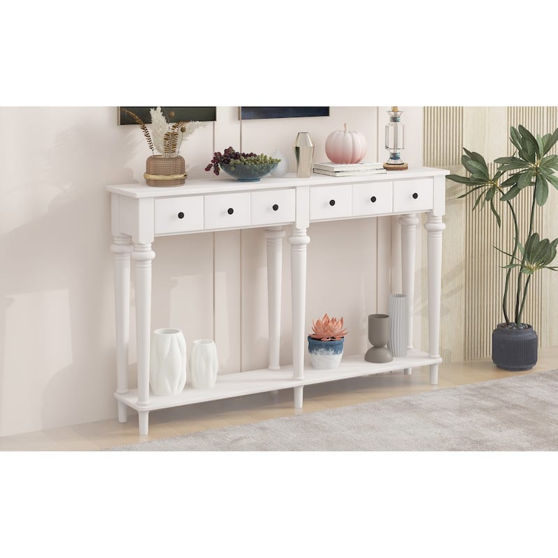 Retro Console Table with Open Shelf - White