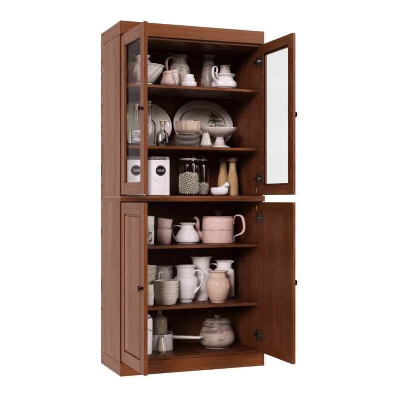 Palace Imports 100% Solid Wood Pantry Cabinet, Raised Panel & Clear Glass Doors, Adjustable Shelves, 32" Wide, 71.5" Tall