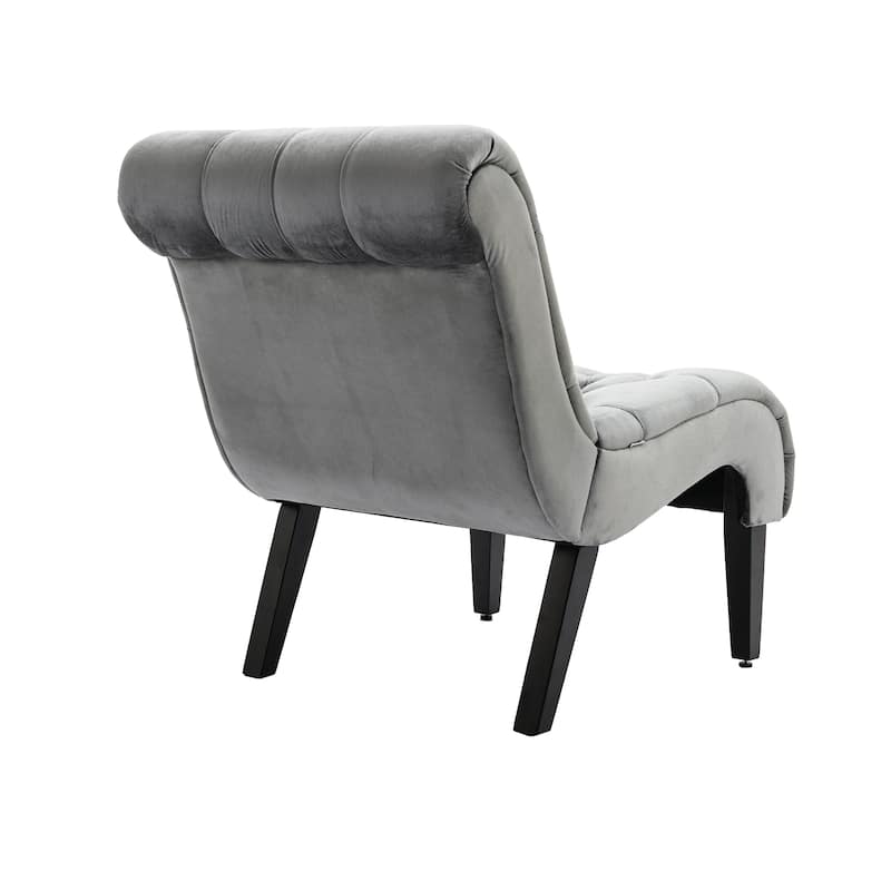 Silver Modern 22.83" Upholstered Buttons Tufted Accent Chair with Wooden Legs for Living Room