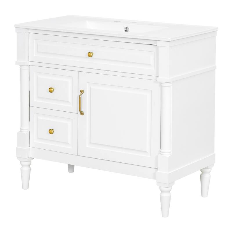 Roomfitters 36" Bathroom Vanity with Sink, Solid Wood Frame, Flip Drawer, 2 Drawers & Door Rack