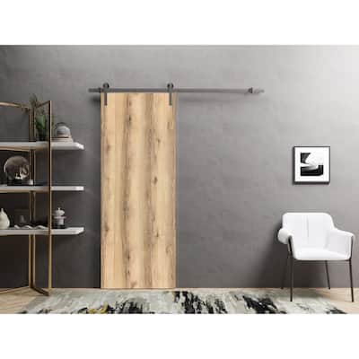 Sturdy Barn Door 18 x 80 inches | Planum 0010 Oak | Stainless Steel 6.6FT Rail Hangers Heavy Set