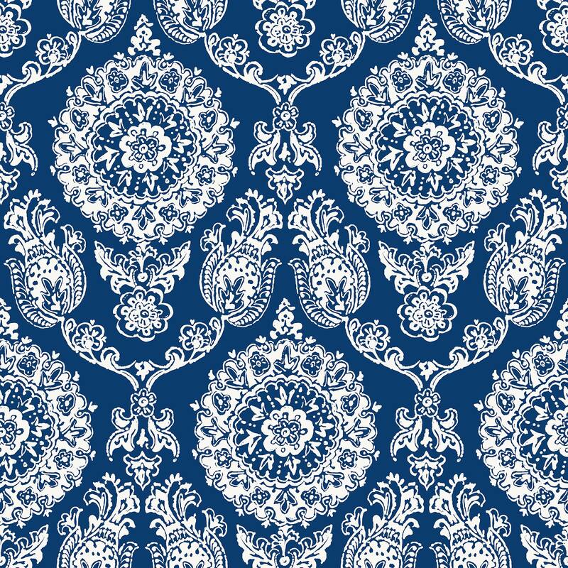 Chesapeake Helm Damask Navy Floral Medallion Wallpaper