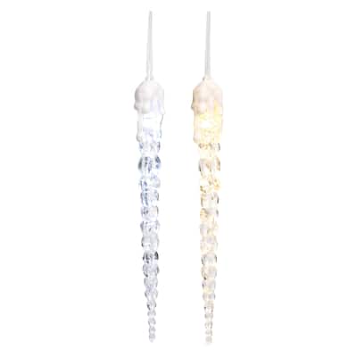 Transpac Large Acrylic Light Up Icicle Ornament Set of 2 Christmas Home Decorations - Multicolor