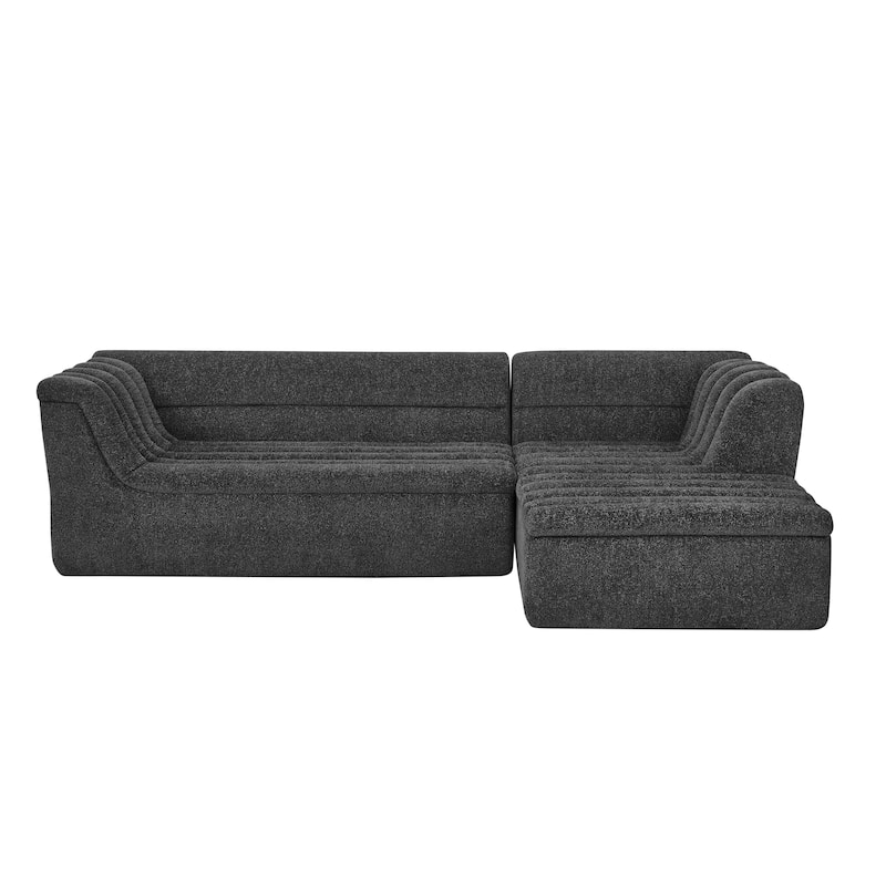 Chenille Upholstered Boneless Couches L-shaped Modular Sectional Sofa with Chaise and Wave-Shaped Armrest for Living Room